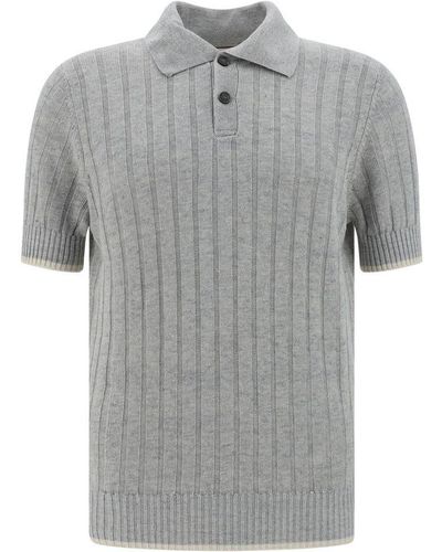 Brunello Cucinelli Ribbed Knit Polo Shirt - Grey