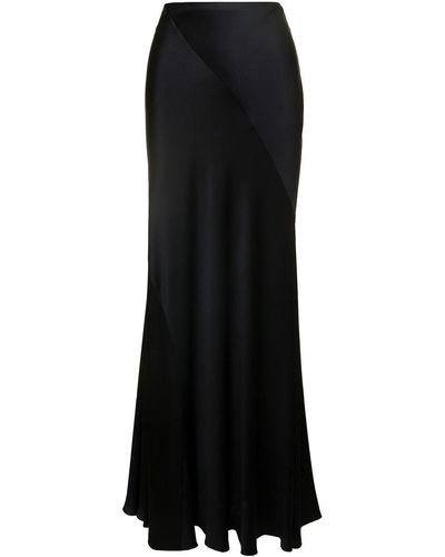 Alberta Ferretti Maxi Black Skirt With Diagonal Stitching In Silk Blend Woman