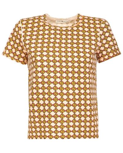 Tory Burch T-Shirt With All Over Logo Print - White