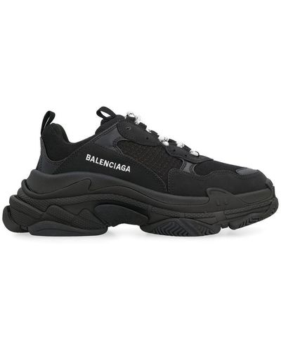 Balenciaga Triple S Runner Leather And Mesh Sneakers - Black