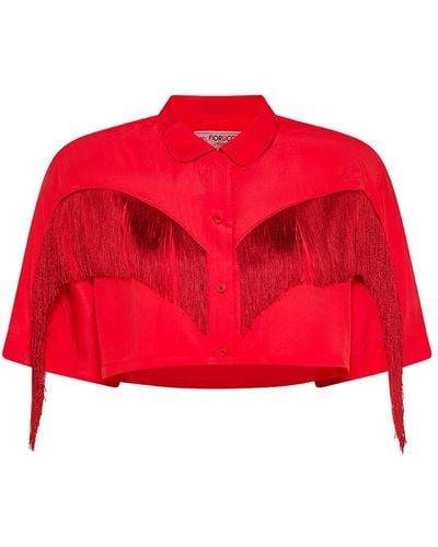 Fiorucci Short Viscose Shirt With Fringes - Red