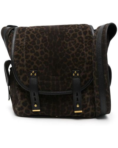 Jérôme Dreyfuss Leopard-Print Suede Shoulder Bag - Black