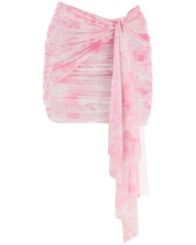 MSGM Ruched Mini Skirt In Tie Dye Mesh - Pink