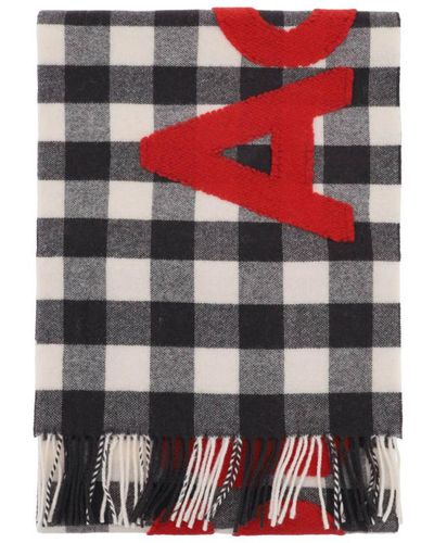 Acne Studios "Checked Scarf With Logo Pattern" - Red