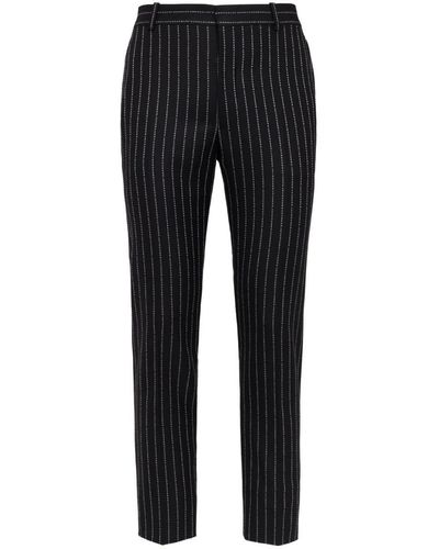 Alexander McQueen Straight Leg Pinstripe Wool Pants - Black