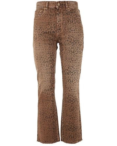 Golden Goose Golden W`s Cropped Flare Faded Leopard Printed Denim Clothing - Brown