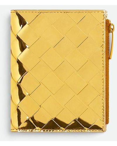 Bottega Veneta Woven Bi-fold Small Zippered Wallet Accessories - Yellow