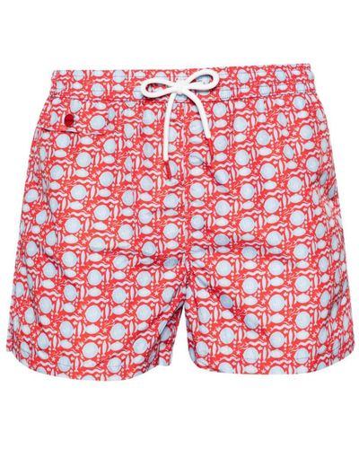 Kiton Swim Shorts With Fish Print - Red