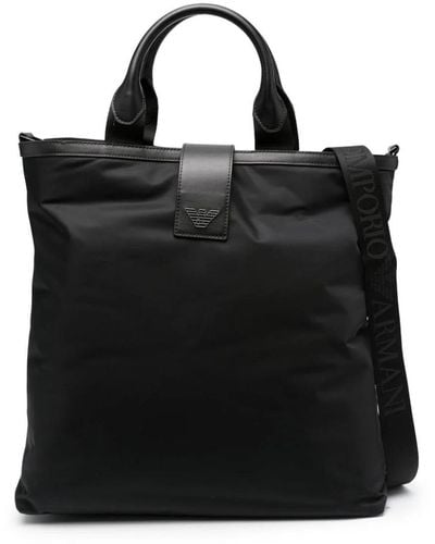 Emporio Armani Logo-plaque Faux-leather Trim Tote Bag - Black