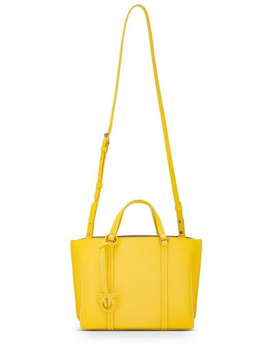 Pinko 'Carrie' Small Leather Bag With Logo Plaque - Yellow