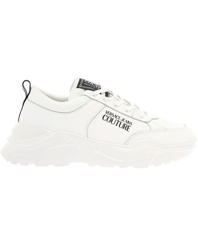 Versace Versace Man's White Leather Blend Trainers With Logo