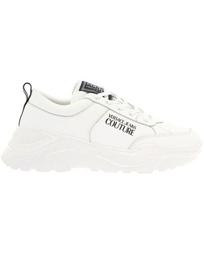 Versace Versace Man's White Leather Blend Sneakers With Logo