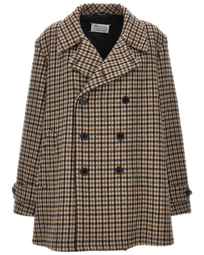 Maison Margiela Double-Breasted Check Coat - Brown