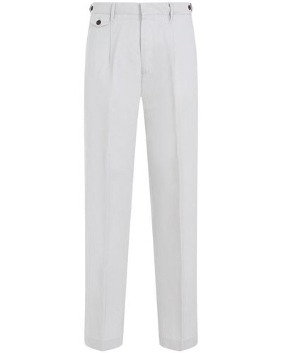 Dunhill Pleated Cotton-linen Chno Trousers - White