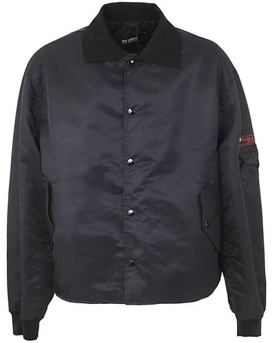 Raf Simons Long Sleeved Polo Bomber Jacket With Print On Back - Black