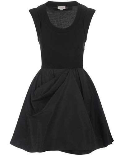 Alexander McQueen Mini Dress With Draped Skirt - Black