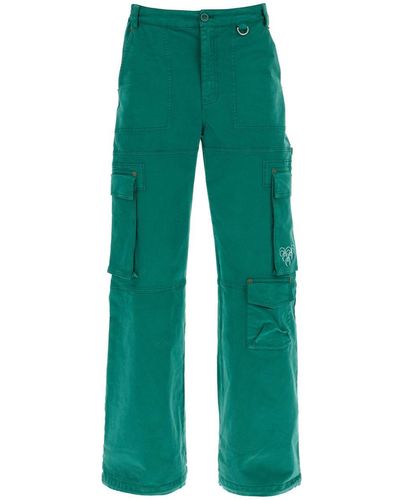 Marine Serre Cargo Trousers With Wide Leg - Green