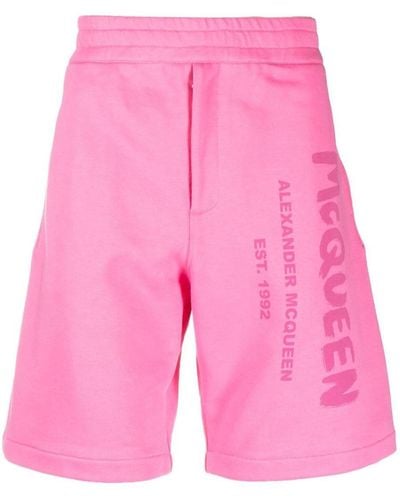 Alexander McQueen Logo Cotton Shorts - Pink