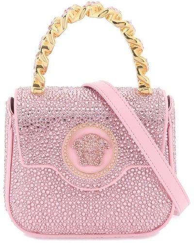 Versace La Medusa Handbag With Crystals - Pink
