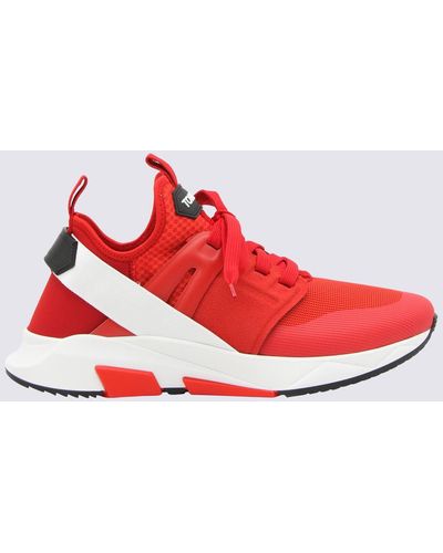 Tom Ford Jago Logo-patch Shell And Mesh Low-top Sneakers - Red
