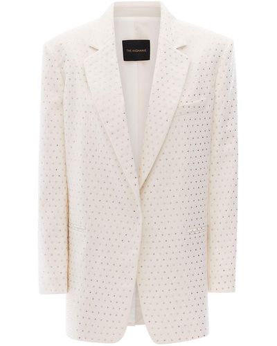 ANDAMANE 'Guia Crystal' Oversized Single-Breasted Jacket With All-Over Rhinestone Embellishment - White