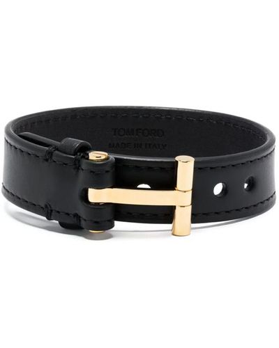 Tom Ford T-Hinge Leather Bracelet - Black