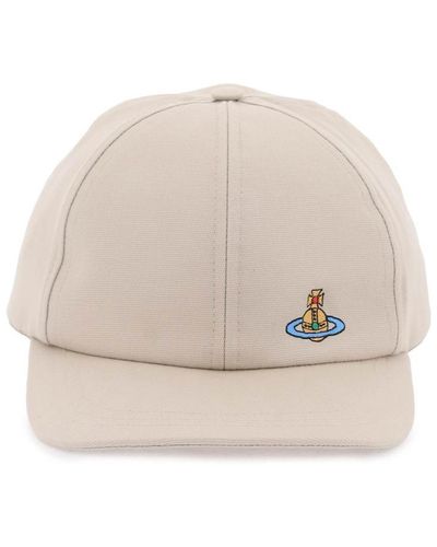 Vivienne Westwood Uni Colour Baseball Cap With Orb Embroidery - Natural