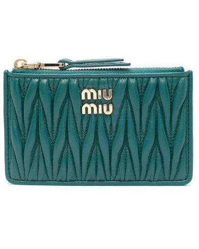 Miu Miu Logo-plaque Matelassé Leather Wallet - Green