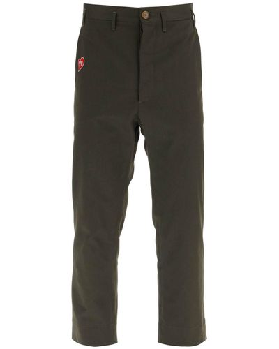 Vivienne Westwood Cropped Cruise Pants Featuring Embroidered Heart-Shaped Logo - Gray