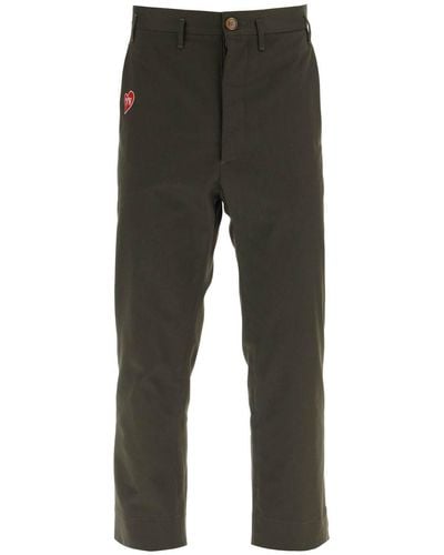 Vivienne Westwood Cropped Cruise Trousers Featuring Embroidered Heart-Shaped Logo - Grey