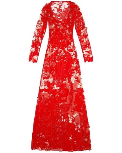 DIESEL Long Devoré Dress In Tulle And Jersey - Red