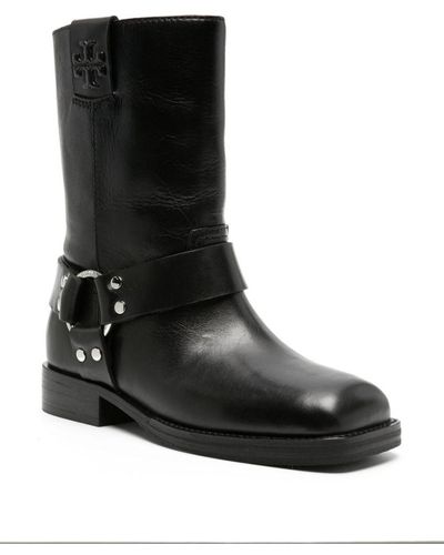 Tory Burch Double T Leather Ankle Boots - Black