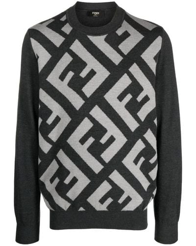 Fendi Wool Pullover With Ff Pattern - Gray