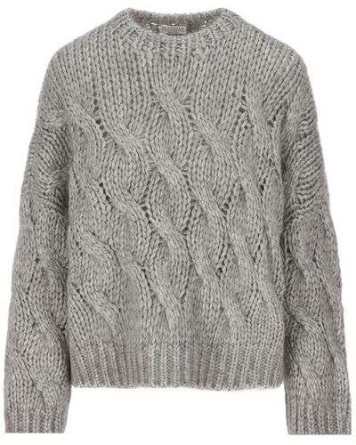 Brunello Cucinelli Cable-knit Crewneck Jumper - Grey