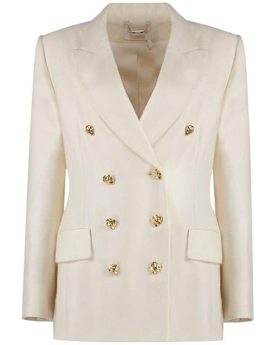 Chloé Double-Breasted Wool-Silk Blazer - Natural