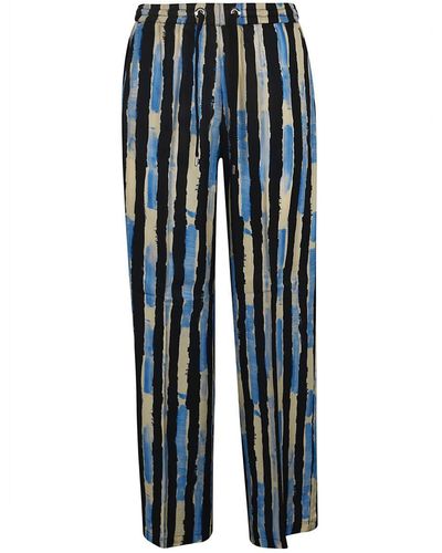 Pinko Poirot Pants In Viscose With Painterly Stripe - Blue