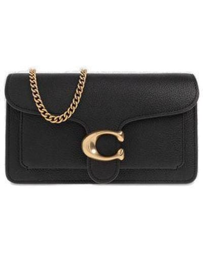 COACH Leather Logo Chained Clutch Bag. - Black