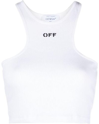 Off-White c/o Virgil Abloh Off- Ribbed Rowing Logo Cropped Top - White