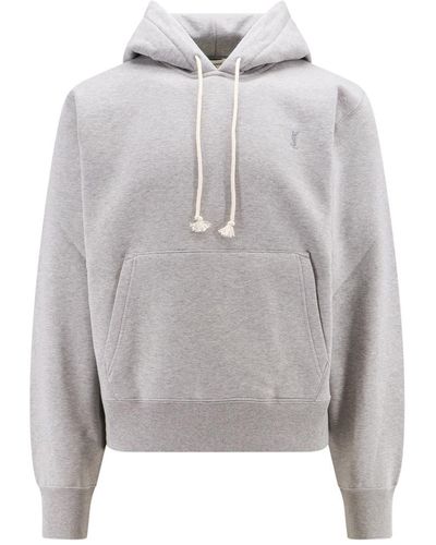 Saint Laurent Cassandre Cotton Fleece Hoodie - Gray