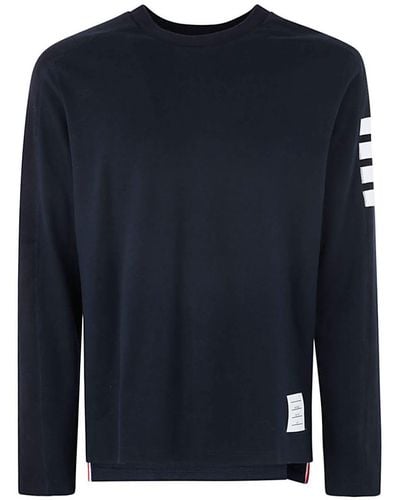 Thom Browne Long Sleeve Tee With 4 Bar Stripe In Milano Cotton Clothing - Blue