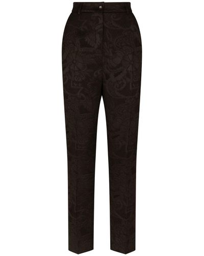 Dolce & Gabbana Floral-jacquard Tapered-leg Pants - Black