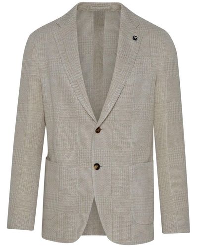 Lardini Beige Linen Blazer Jacket - Grey