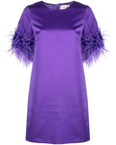 P.A.R.O.S.H. Feather-trim Satin Dress - Purple