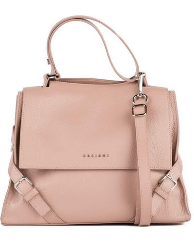Orciani Sveva Sense Medium Leather Shoulder Bag With Antique Shoulder Strap - Pink
