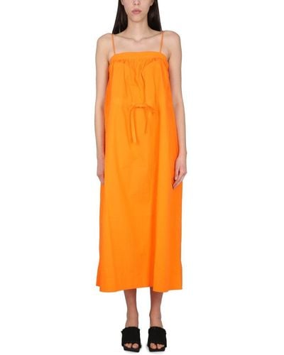 Ganni Dress With Laces - Orange