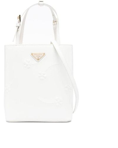 Prada Floral-embossed Leather Tote Bag - White