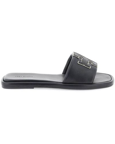 Tory Burch Double T Leather Slides - White