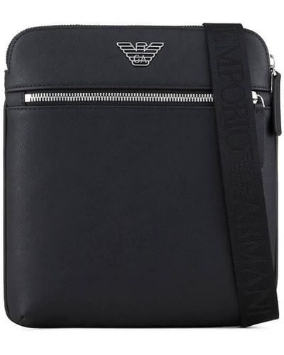 Emporio Armani Regenerated-leather Shoulder Bag With Eagle Pate - Black