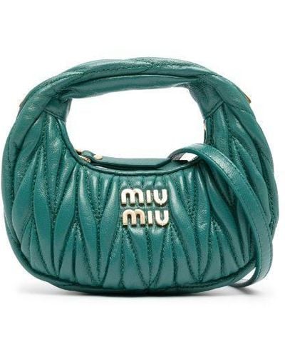 Miu Miu Wander Matelassé Nappa Leather Micro Hobo Bag - Green