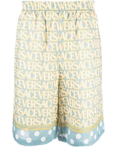 Versace Allover Linen Shorts - Natural